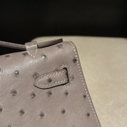 オーストリッチ エルメス ポシェットケリー kelly pochette  M8/Gris Asphalt  グリアスファルト
