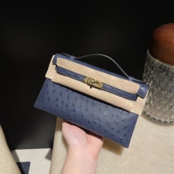 オーストリッチ エルメス ポシェットケリー kelly pochette 73/Blue Saphir  ブルーサフィール