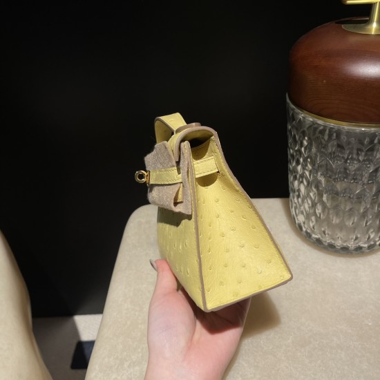 オーストリッチ エルメス ポシェットケリー kelly pochette 1Z/Jaune Poussin  ジョーヌプッサン
