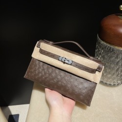 オーストリッチ エルメス ポシェットケリー kelly pochette  47/Chocolat  ショコラ