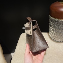 オーストリッチ エルメス ポシェットケリー kelly pochette  47/Chocolat  ショコラ