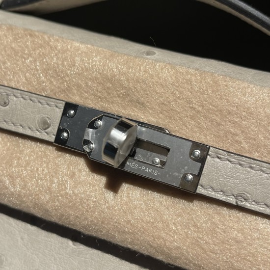 オーストリッチ エルメス ポシェットケリー kelly pochette  4Z/Gris Mouette  グリムエット