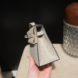 オーストリッチ エルメス ポシェットケリー kelly pochette  4Z/Gris Mouette  グリムエット