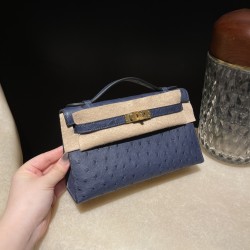 オーストリッチ エルメス ポシェットケリー kelly pochette 73/Blue Saphir  ブルーサフィール