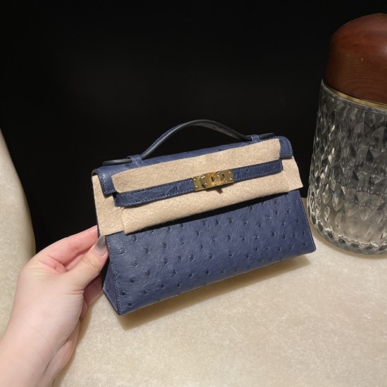 オーストリッチ エルメス ポシェットケリー kelly pochette 73/Blue Saphir ブルーサフィール オーストリッチ エルメス ポシェットケリー kelly pochette 73/Blue Saphir ブルーサフィール
