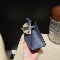 オーストリッチ エルメス ポシェットケリー kelly pochette 73/Blue Saphir  ブルーサフィール