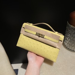 オーストリッチ エルメス ポシェットケリー kelly pochette 1Z/Jaune Poussin  ジョーヌプッサン