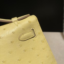 オーストリッチ エルメス ポシェットケリー kelly pochette 1Z/Jaune Poussin  ジョーヌプッサン