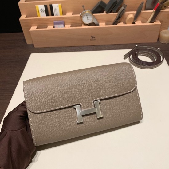 ケリーロング トゥー・ゴー Kelly to go  ヴォーエプソン epsom  18/Étoupe Grey (Étoupe)  エトゥープ シルバー金具  kellyto-015 全手縫い