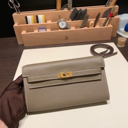 エルメス ケリーウォレット ロング トゥーゴー Kelly Wallet Long To Go   ヴォーエプソン epsom  18/Étoupe Grey エトゥープ ゴールド金具   kellyto-055 全手縫い