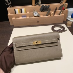 ケリーロング トゥー・ゴー Kelly to go  ヴォーエプソン epsom  18/Étoupe Grey エトゥープ ゴールド金具   kellyto-058 全手縫い