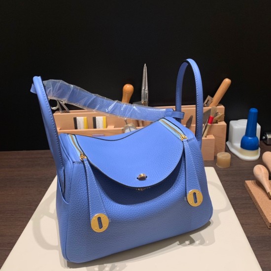 エルメス リンディ26 Clemence トリヨンクレマンス ブルーパラダイス 2T /Blue Paradise ゴールド金具 lindy26-036 全手縫い