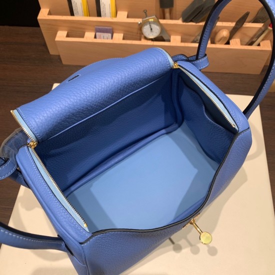 エルメス リンディ26 Clemence トリヨンクレマンス ブルーパラダイス 2T /Blue Paradise ゴールド金具 lindy26-036 全手縫い