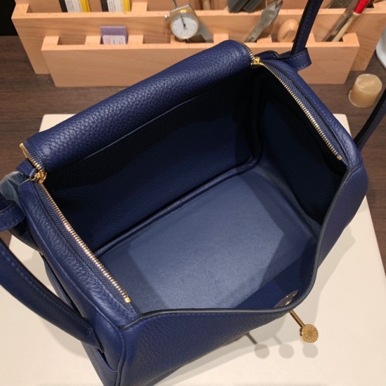 エルメス リンディ26 Clemence トリヨンクレマンス ブルーサフィール 73/ Blue Saphir ゴールド金具 lindy26-042 全手縫い