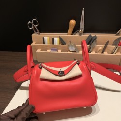 エルメス リンディミニ19 Mini Lindy S3/Rouge Cœur   ルージュクー S3/Rouge Cœur   シルバー金具  lindymini-024 全手縫い