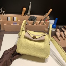 エルメス リンディミニ19 Mini Lindy Clemence トリヨンクレマンス ジョーヌプッサン 1Z /Jaune Poussin  ゴールド金具  lindymini-100 全手縫い