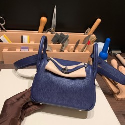 エルメス リンディミニ19 Mini Lindy Clemence トリヨンクレマンス ブルーサフィール 73 /Blue Saphir   シルバー金具  lindymini-102 全手縫い