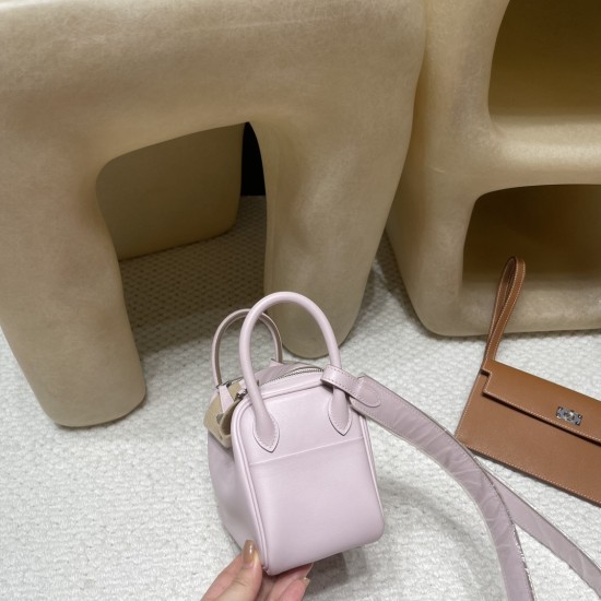 【Mini Lindy】スワイフトレザー 2023 年新色「モーヴ・ペール」× 内側 37 ゴールド シルバーゴールド混合金具 エレガントなツートンカラーデザイン