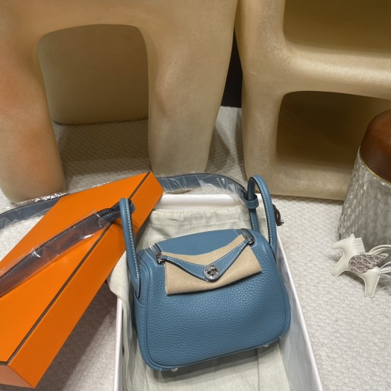 【Mini Lindy】大人可愛い「75 ブルージーン」× シルバー金具 コンパクトで大容量 どんな体型にも合うオールラウンドバッグ