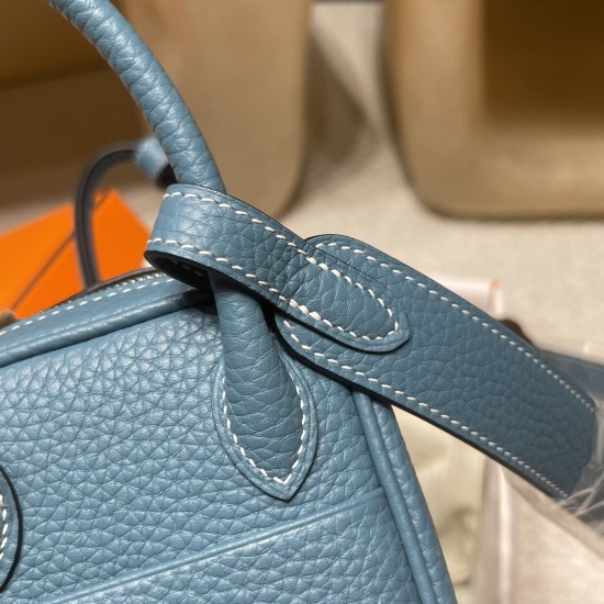【Mini Lindy】大人可愛い「75 ブルージーン」× シルバー金具 コンパクトで大容量 どんな体型にも合うオールラウンドバッグ