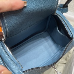 【Mini Lindy】大人可愛い「75 ブルージーン」× シルバー金具 コンパクトで大容量 どんな体型にも合うオールラウンドバッグ
