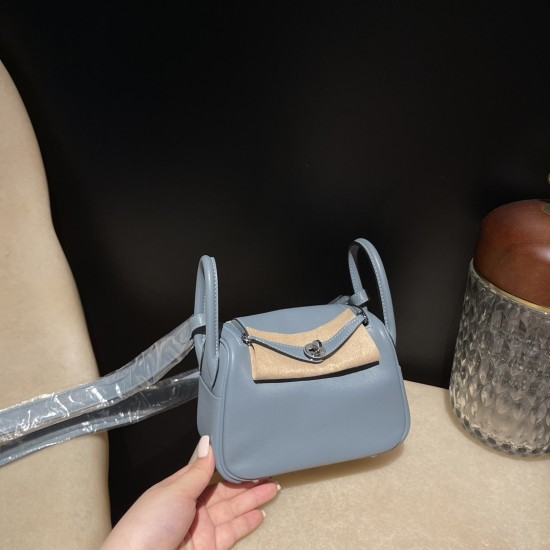 【Mini Lindy】スワイフトレザー 75 ブルージーン デニム風の落ち着いたグレーブルー 小サイズで大容量のハンドバッグ
