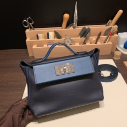 エルメス ケリー  21cm Mini2424 2424 2Z/ Blue nuit & 78 /Blue Marine シルバー金具 全手縫い