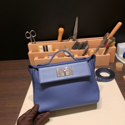 エルメス ケリー  21cm Mini2424 evercolor 7E /Blue Brighton シルバー金具 全手縫い