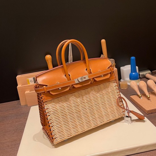 エルメス バーキン・ピクニックBirkin picnic  Barenia スイフト籘(ラタン) Barenia     シルバー金具  picnic-008 全手縫い