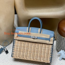75/牛仔蓝/Blue Jean  ブルージーン Birkin picnic ピクニックバッグ  ピクニックに最も贅沢なギア、一目惚れの竹編みバッグ