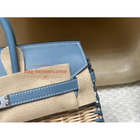 75/牛仔蓝/Blue Jean  ブルージーン Birkin picnic ピクニックバッグ  ピクニックに最も贅沢なギア、一目惚れの竹編みバッグ