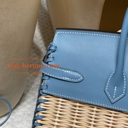 75/牛仔蓝/Blue Jean  ブルージーン Birkin picnic ピクニックバッグ  ピクニックに最も贅沢なギア、一目惚れの竹編みバッグ