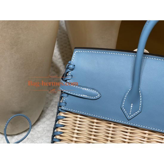 75/牛仔蓝/Blue Jean  ブルージーン Birkin picnic ピクニックバッグ  ピクニックに最も贅沢なギア、一目惚れの竹編みバッグ