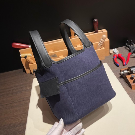 ピコタンロック18/PM スイフト & canvas cargo ブルーサフィール73/BlueSaphir& ブラック89/Black シルバー金具 Picotin18-004 全手縫い