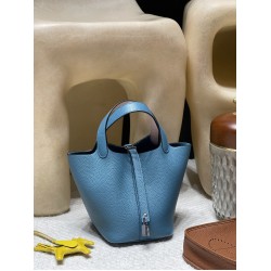 ピコタンロック18/PM トリヨンクレマンス CLEMENCE  TC  75/Blue Jean  ブルージーン& 09 Mauve Pale  モーヴ・ペール エルメスの2022AWに発表された新色,シルバー金具 全手縫い