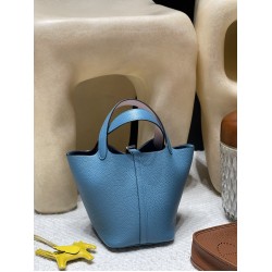 ピコタンロック18/PM トリヨンクレマンス CLEMENCE  TC  75/Blue Jean  ブルージーン& 09 Mauve Pale  モーヴ・ペール エルメスの2022AWに発表された新色,シルバー金具 全手縫い