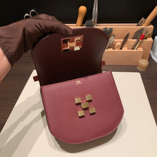 エルメス Mosaique 17センチ ヴォーエプソン 57/Bordeaux  ボルドー ゴールド金具   Mosaique-068 全手縫い