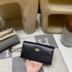 Chevre 89 Black ケリーポケット ロングウォレット｜カードスロット・ジップポケット・着脱式ハンドル付き シェブルミゾル 金扣 ミニマルデザイン