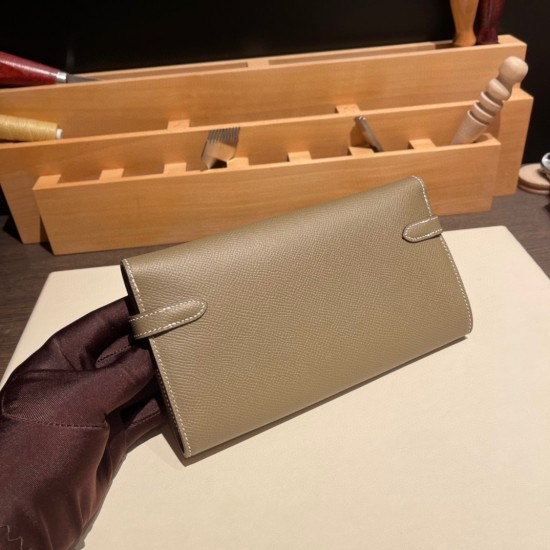 エルメス ケリーウォレット ロング ヴォーエプソン 18/Étoupe Grey (Étoupe)  エトゥープ ゴールド金具   wallet-005 全手縫い