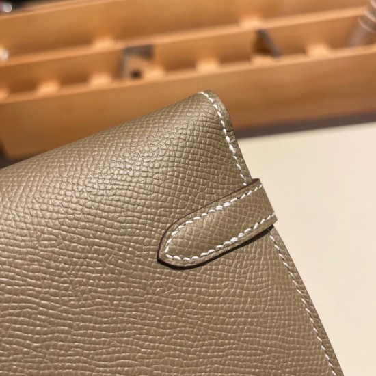 エルメス ケリーウォレット ロング ヴォーエプソン 18/Étoupe Grey (Étoupe)  エトゥープ ゴールド金具   wallet-005 全手縫い