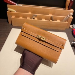 エルメス ケリーウォレット ロング ヴォーエプソン 37/Gold ゴールド ゴールド金具   wallet-006 全手縫い