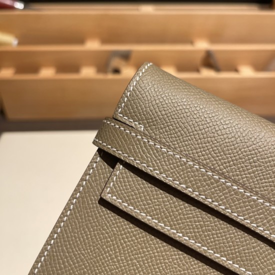 エルメス ケリーウォレット ロング ヴォーエプソン 18/Étoupe Grey (Étoupe)  エトゥープ シルバー金具  wallet-011 全手縫い