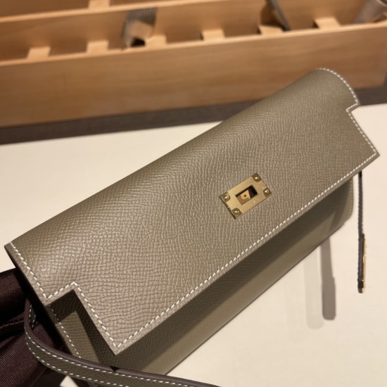 エルメス ケリーウォレット ロング ヴォーエプソン 18/Étoupe Grey エトゥープ ゴールド金具   wallet-013 全手縫い