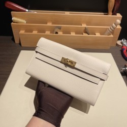 エルメス ケリーウォレット ロング ヴォーエプソン 10/Craie  クレ ゴールド金具   wallet-015 全手縫い