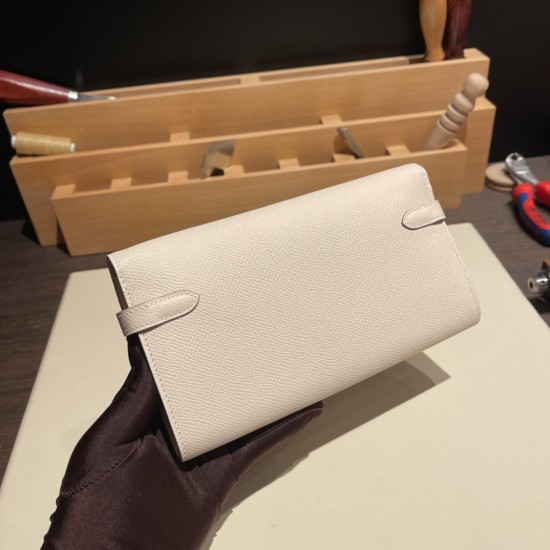 エルメス ケリーウォレット ロング ヴォーエプソン 10/Craie  クレ ゴールド金具   wallet-015 全手縫い