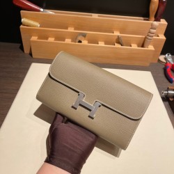 エルメス コンスタンス ロング ヴォーエプソン 18/Étoupe Grey エトゥープ シルバー金具  wallet-022 全手縫い