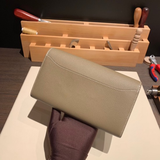 エルメス コンスタンス ロング ヴォーエプソン 18/Étoupe Grey エトゥープ シルバー金具  wallet-022 全手縫い