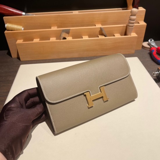 エルメス コンスタンス ロング ヴォーエプソン 18/Étoupe Grey エトゥープ ゴールド金具   wallet-023 全手縫い