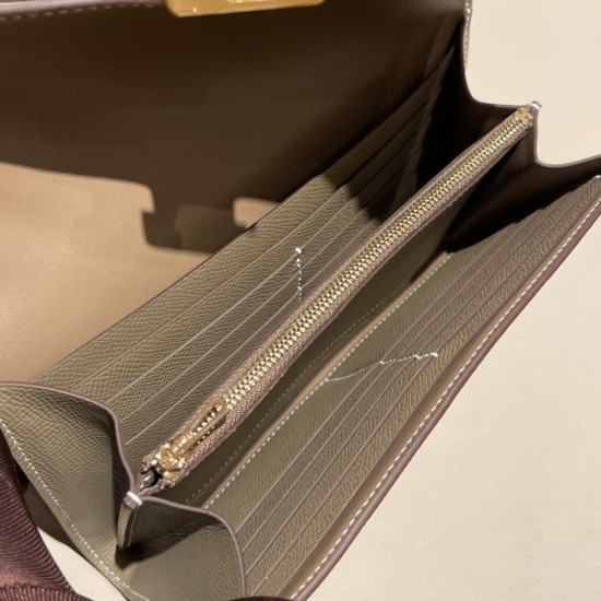 エルメス コンスタンス ロング ヴォーエプソン 18/Étoupe Greyエトゥープ ゴールド金具   wallet-031 全手縫い