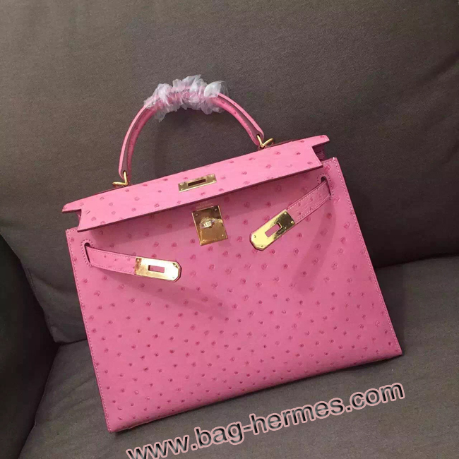 エルメス ケリー32 ローズコンフェッティ オーストリッチ ゴールド金具